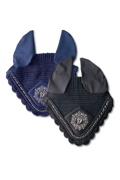 Soft Ear Bonnet| Embroidered silver logo & diamanté crystals in BLACK or NAVY